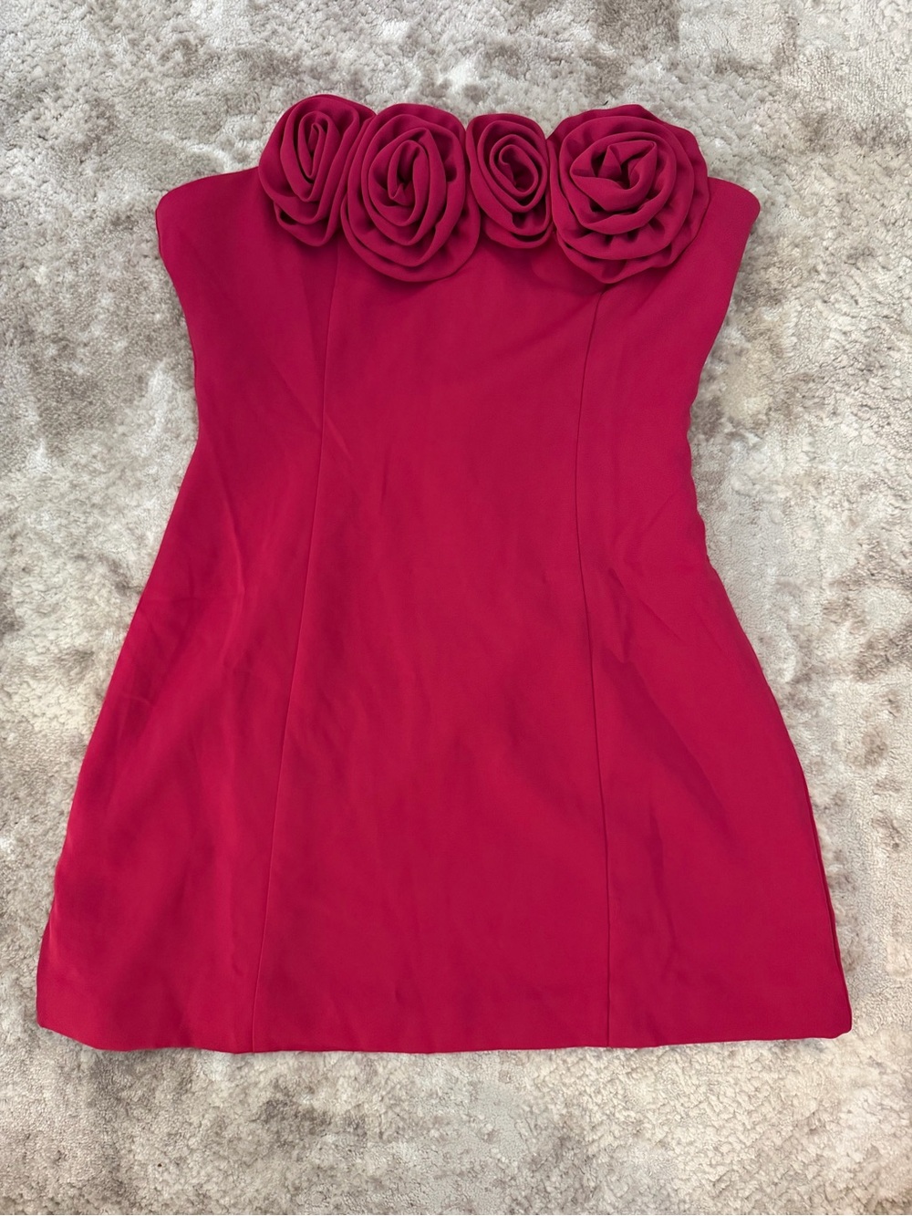 Peppermayo Strapless Rose-Accent Hot Pink Mini Dress